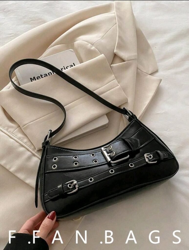 Bolso Lunar Noir Avant-Garde con Doble Hebilla Metálica