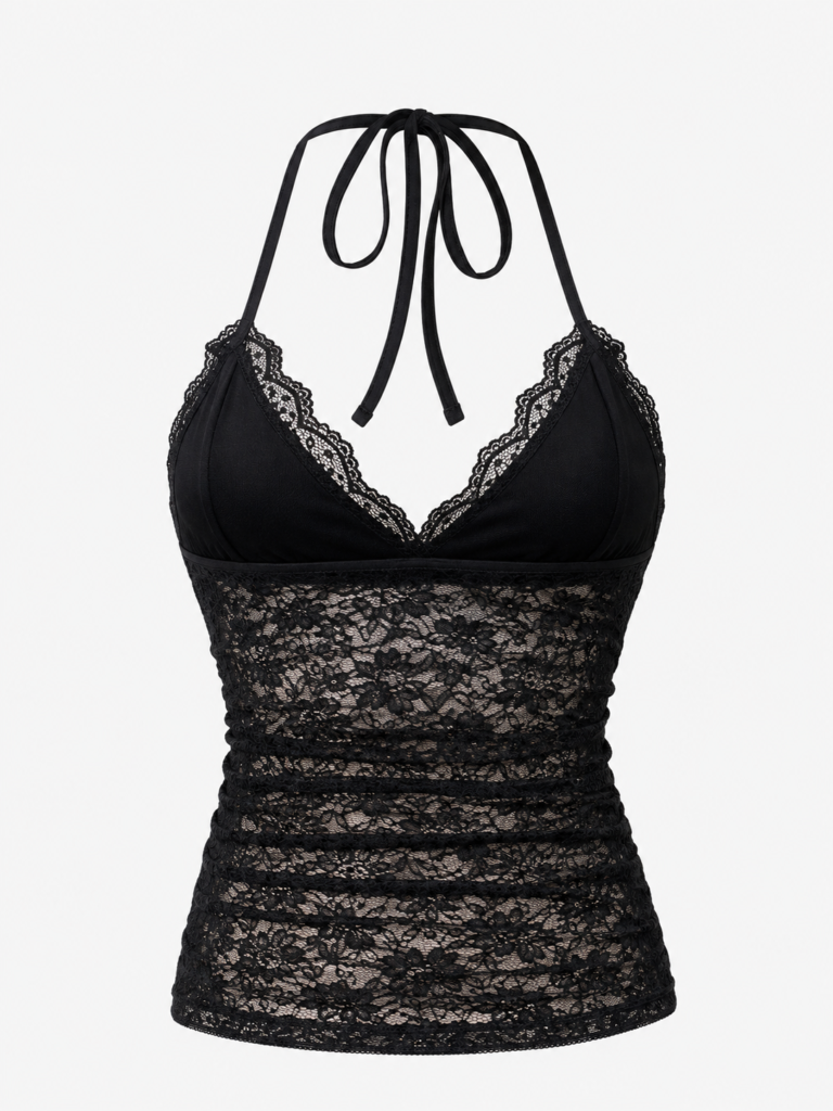 Top Noir Élégance Lace Couture