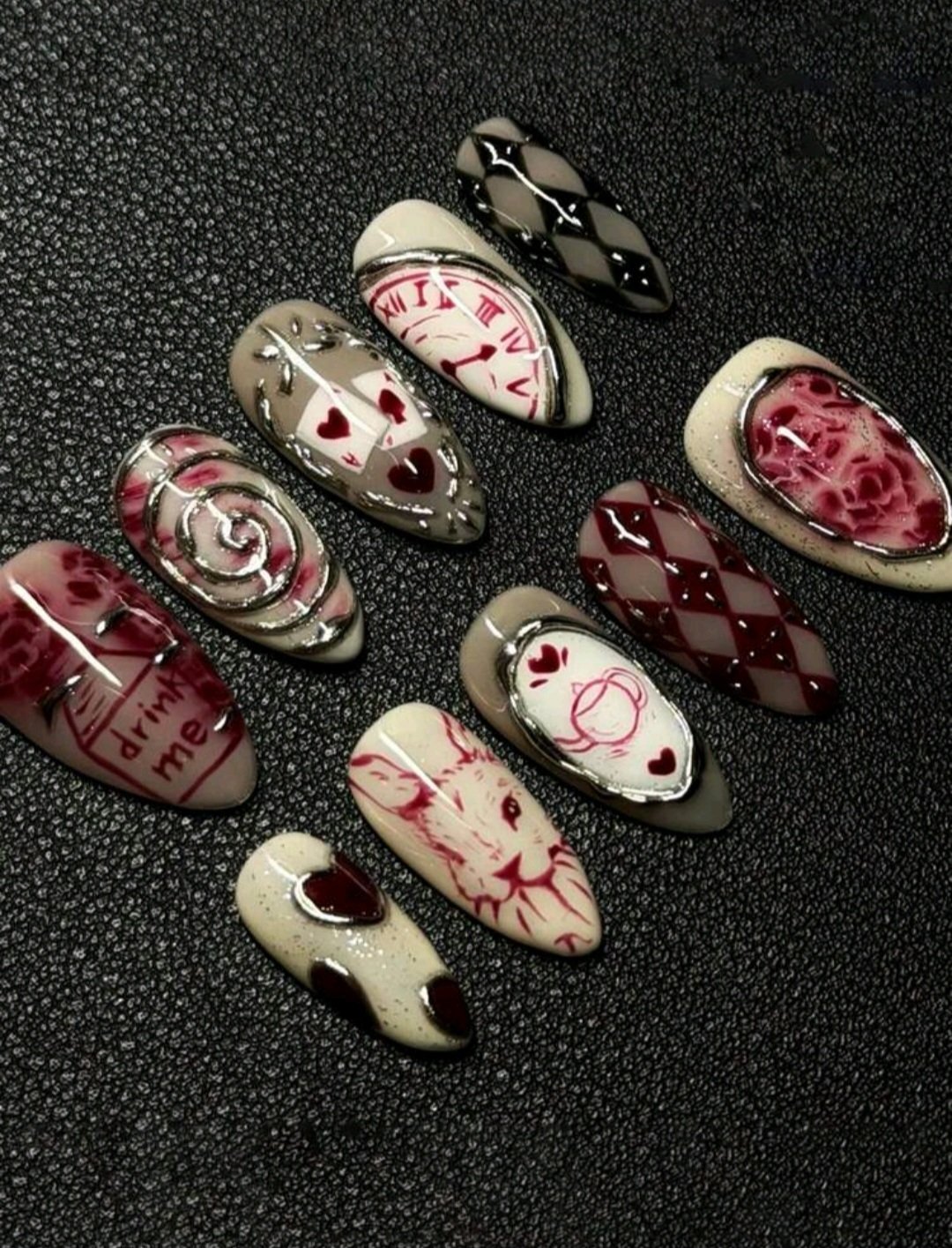 Set de Uñas Decoradas Corazones y Diseños Y2K