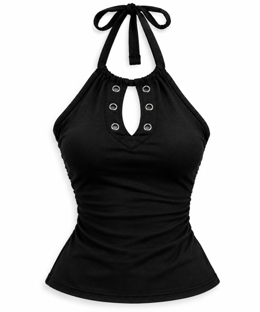 Top Halter Dark Eyelet Negro