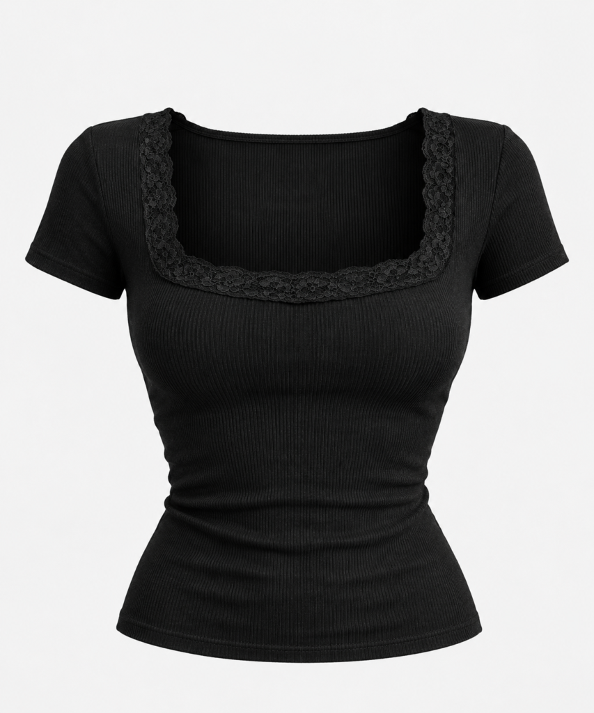 Polo Negro Gótico con Encaje
