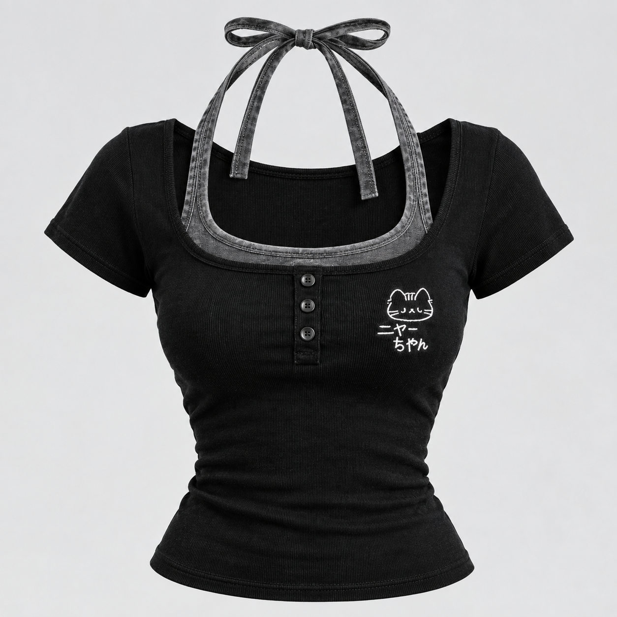 Polo Negro Kitty Mini Y2K