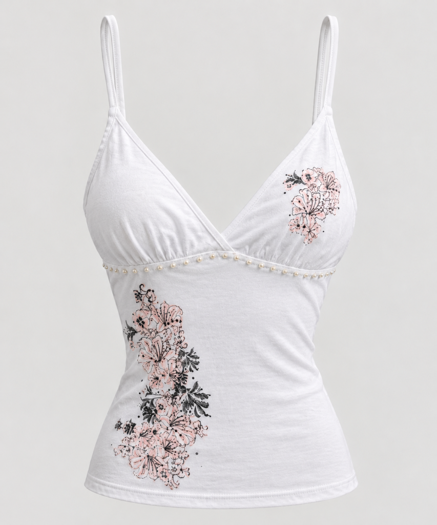 Top Camisole Floral Pearl Y2K