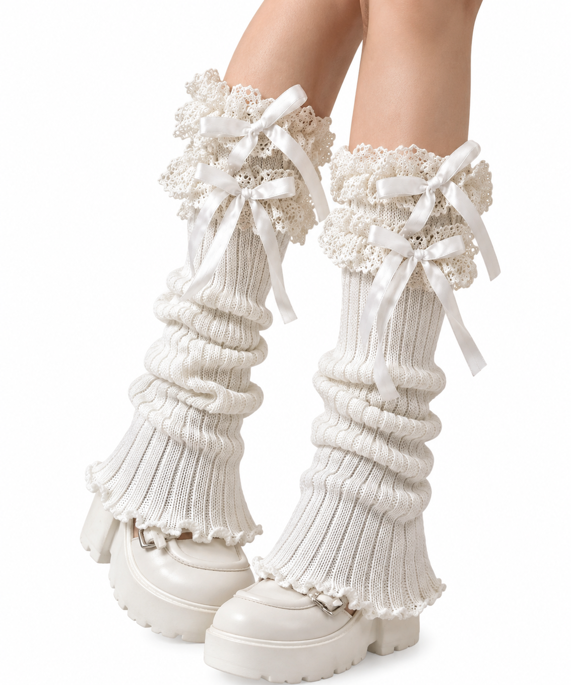 Polainas Lunaria Blanche – Polainas Góticas con Lazos