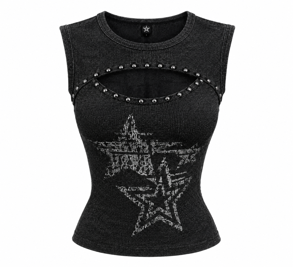 Polo Nox Pentagram – Crop Top Gótico con Pentagrama y Tachas