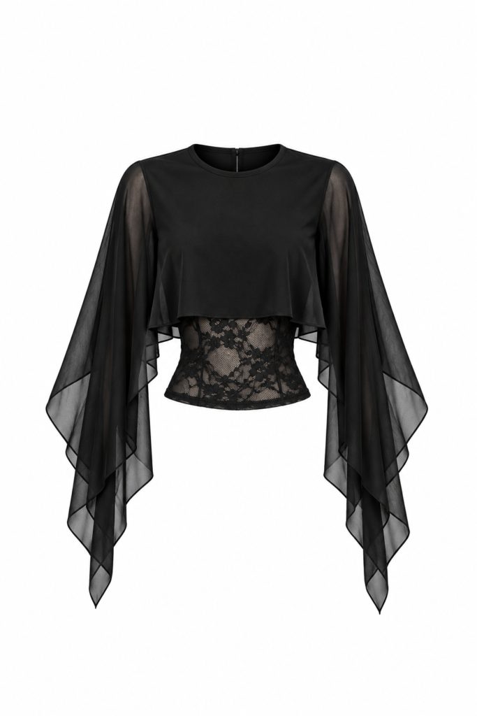Top Obsidian Veil – Blusa Negra con Encaje